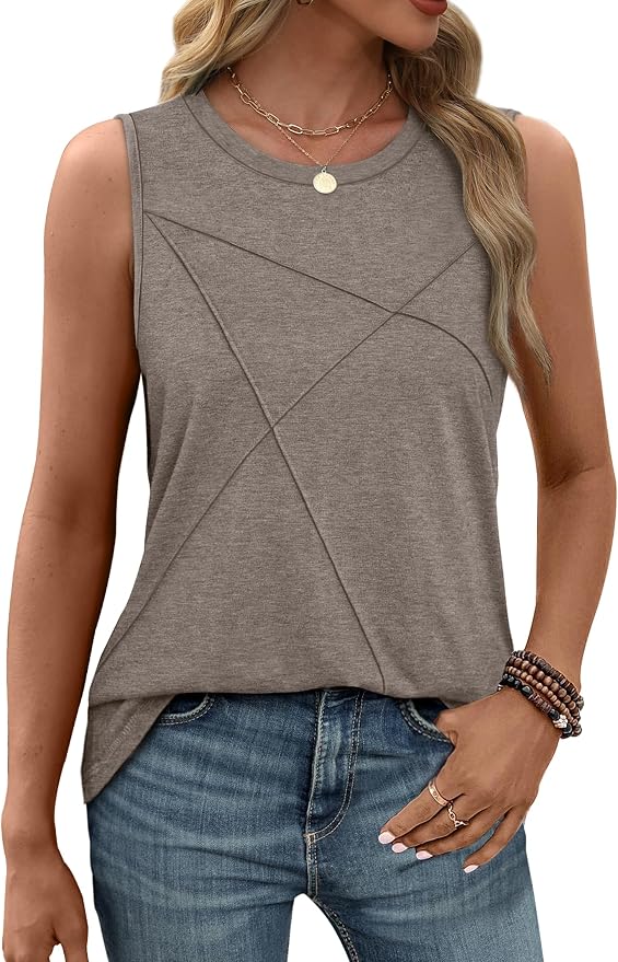 WIHOLL Women's Sleeveless Summer Crewneck Loose Fit Tank Tops