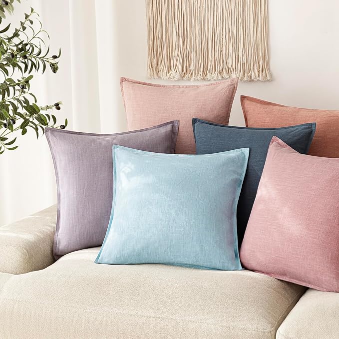 Foindtower Pack of 2, Decorative Linen Solid Throw Pillow Covers Soft Accent Euro Cushion Case Farmhouse Neutral Pillowcase for Chair Couch Sofa Bedroom Living Room Home Decor 26 x 26 Inch Light Blue