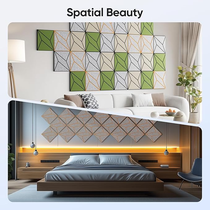 12 Pack 12" X 12" X 0.47" Acoustic Panels for Wall Sound Absorbing, Dual-Color P-Stripes Square Self-Adhesive Sound Panels, High Density Suitable for Multiple Scenarios(Orange+SilverGray)