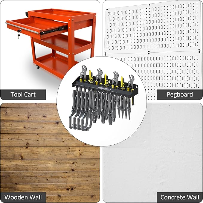 UNITEDPOWER Vise Grip Holder, Wall Mount Pliers Storage Rack Organizer for Workshop, Shed, Garage, Stores up to 15 Vises or 11 Pliers
