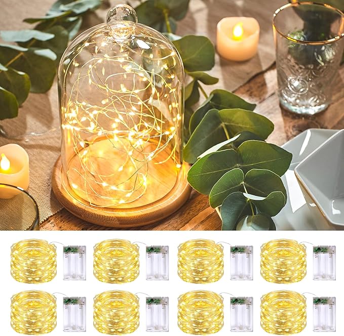 JMEXSUSS 8 Pack 50 LED Fairy Lights Battery Operated String Lights, 16ft Warm White Christmas Fairy Lights Indoor Outdoor Waterproof for Mason Jars Bedroom Party Wedding Christmas Decorations
