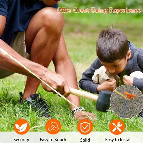 10-Pack 8" Heavy Duty Screw in Tent Stakes, Drill-in Non-Rust Ground Anchor Pegs, Metal Tent Accessories for Camping, Garden, Hiking, Orange