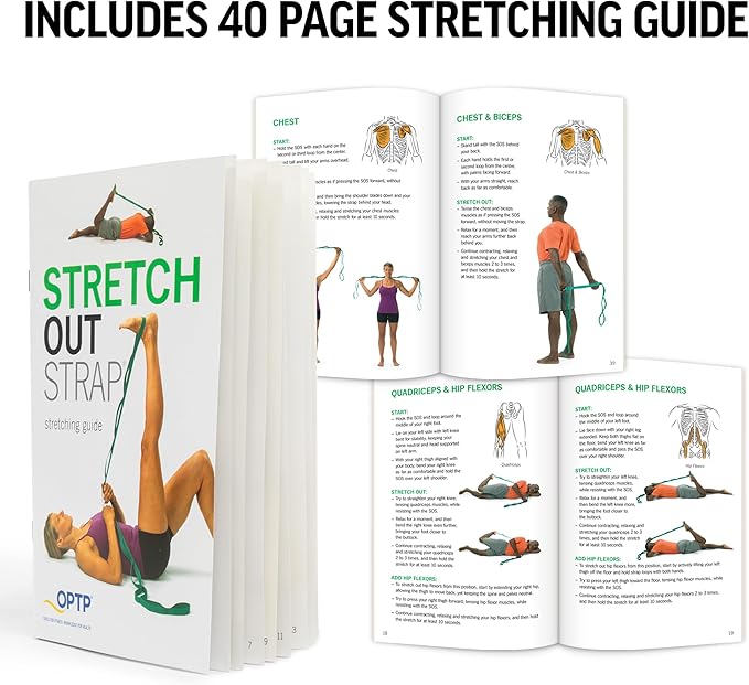 OPTP The Original Stretch Out Strap with Exercise Book, for Flexibility and Mobility Exercises. Stretch Out Straps for Physical Therapy, Yoga Stretching Strap and Knee Therapy Strap. Made in the USA