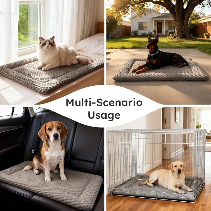 Dog Bed Mat, Dual-Sided Dog Crate Bed Mat - Ultra Soft & Machine Washable Kennel Pad for Small Dogs, All-Season Comfort Pet Bed for Crates, Travel, and Home, Light Brown, 24 x 16 Inch