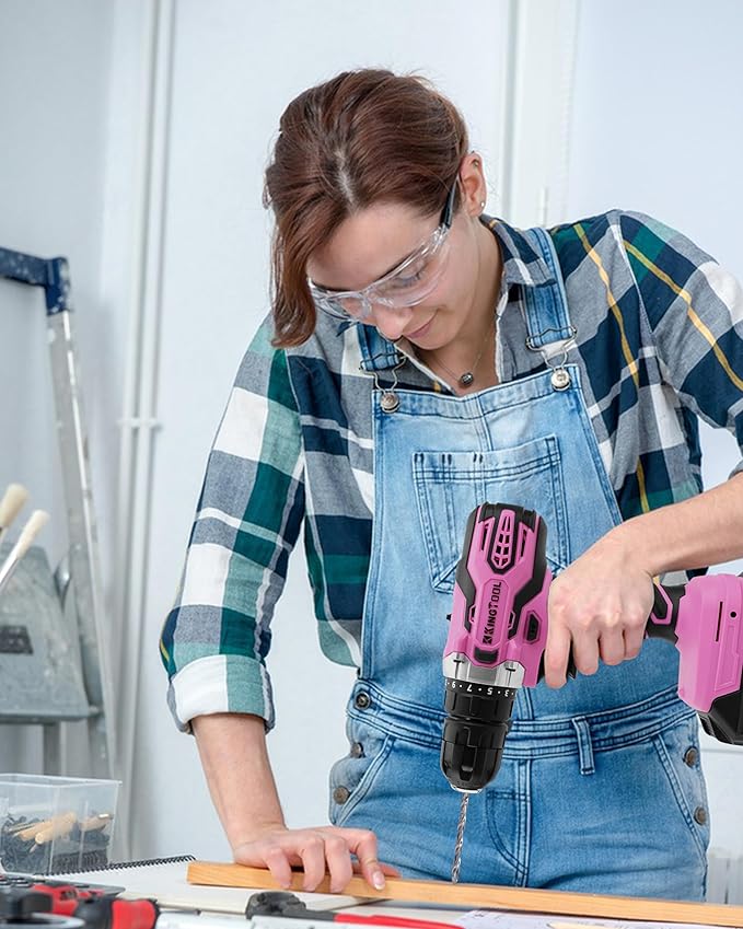 KingTool 267-Piece Tool Kit Set - Pink Tool Set with 21V Cordless Pink Power Drill Driver, Tool kit for Women with Pink Tool Storage Bag, Womens Tool Kit for House, Perfect for Home DIY Projects