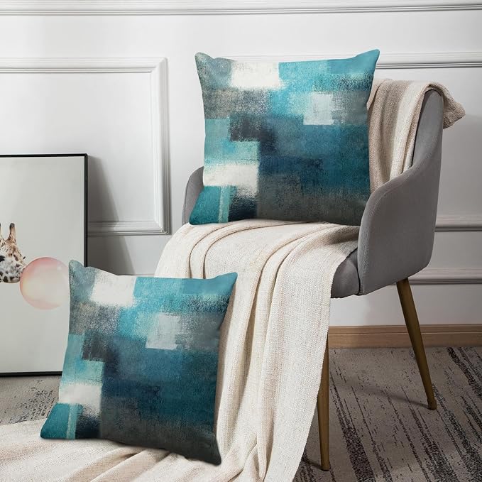 Emvency Throw Pillow Covers Set of 2, 24 x 24 Inch, Abstract Modern Teal | Turquoise Painting Outdoor Decorative Square Pillow Cases Couch Cushion Case for Couch Bed Sofa Living Room Home Decor
