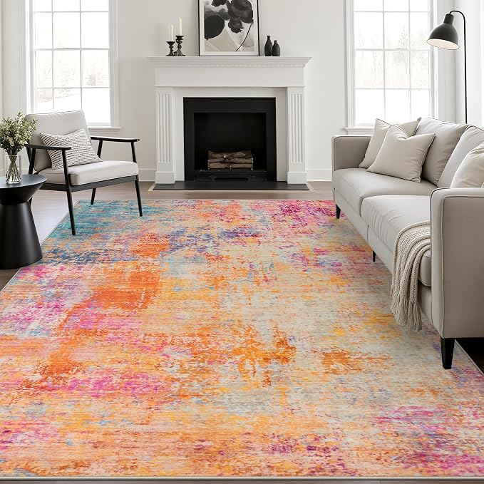 8x10 Area Rug Living Room Rug: Washable Modern Abstract Soft Thin Rug Indoor Floor No Slip Carpet for Bedroom Dining Room Farmhouse Nursery Home Office - Galaxy Haze