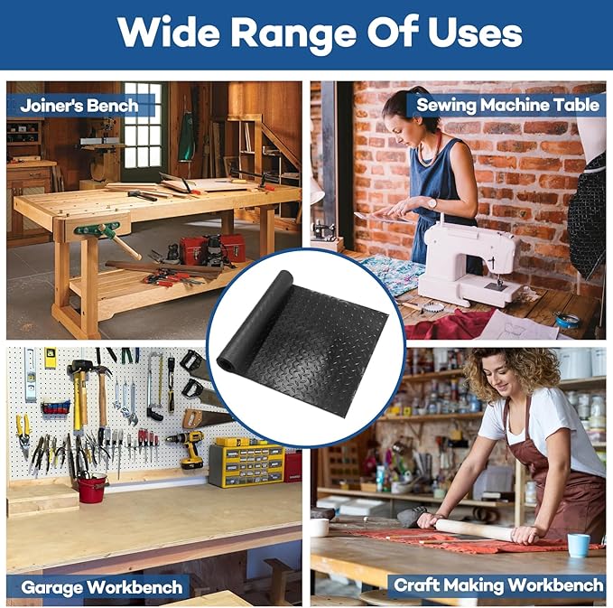 48" x 17" Work Bench Pad PVC Workbench Mat with Non-Slip Steel Plate Texture, 1.5mm Thick Scratch & Stain Resistant Surface for Woodworking, Crafting, DIY Projects and Tool Protection
