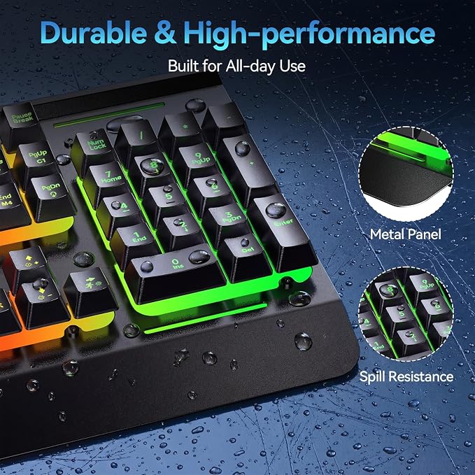 TECKNET Wireless Gaming Keyboard, 4000mAh Rechargeable Keyboard | 2-in-1 (2.4G Wireless & Wired) Connection, 15-Zone RGB Backlit, Whisper Quiet Design, 25 Anti-ghosting Keys, Metal Panel