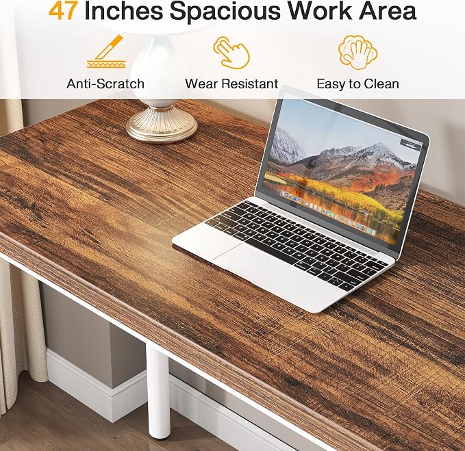 Tribesigns Computer Desk with 5 Drawers, 47 inches Rustic Brown Home Office Desk with Storage, Modern Simple Laptop Desk Study Writing Table for Small Spaces (1, Brown+White)
