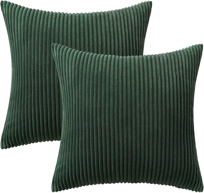 MIULEE Decorative Corduroy Throw Pillow Covers Set of 2 20x20 Army Green | Soft Striped Textured Cushion Cases, Boho Natural Greenery Pillowcases for Home Decor, for Couch Chair Sofa Bed Living Room