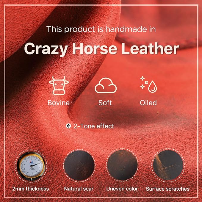 Hiram Handmade Crazy Horse Leather Tech Organizer Travel Case ��� Accessories Organiser Bag for Laptop, Tablet & Cell Phone, Double Compartment Charger Organizer Travel Case Red