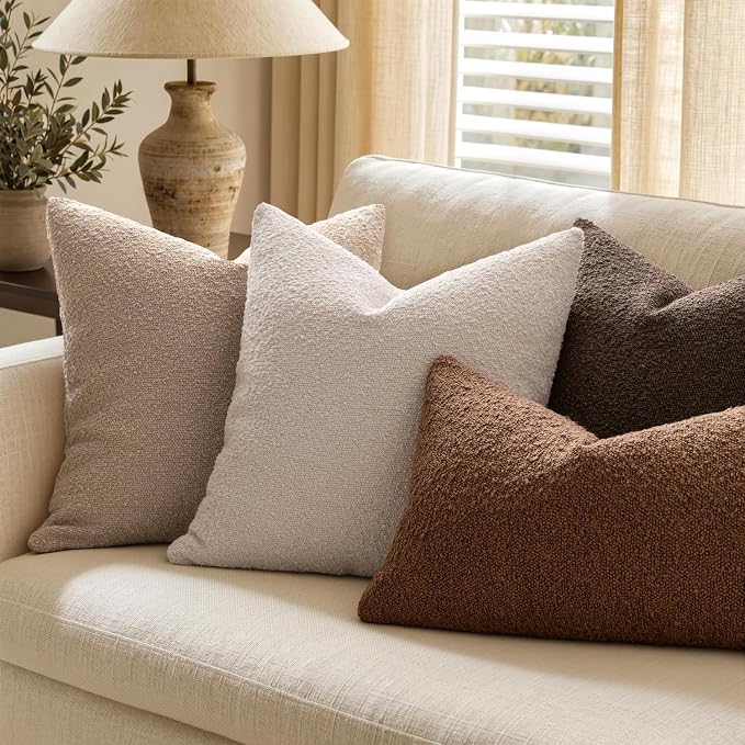 MIULEE 12x20 Decorative Lumbar Boucle Couch Pillow Covers Beige | Set of 2 Textured Neutral Throw Pillow Covers, Accent Solid Pillowcases, Sofa Living Room Home Decor