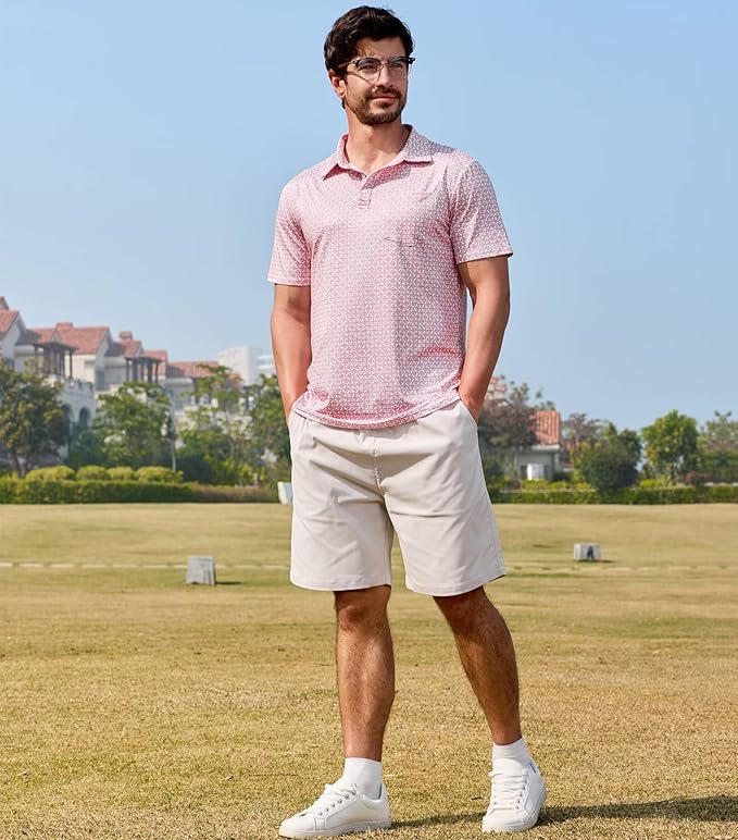 Lexiart Mens Golf Shirt Short Sleeve Dry Fit Print Moisture Wicking Performance Patterns Collared Polo Shirt with Pocket