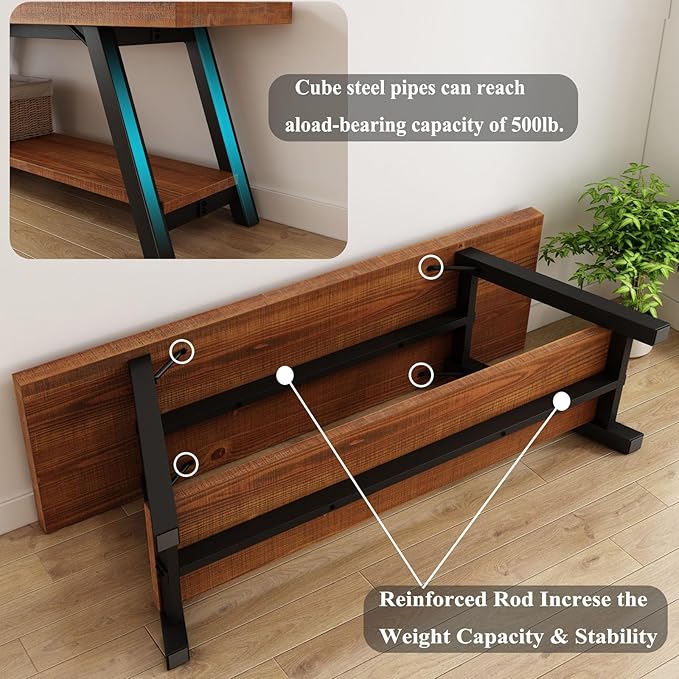 IBF Solid Wood Entryway Bench, Natural Real Wood Storage Bench, Farmhouse Wooden Shoe Bench in Entry Way Hallway Foyer Rack, Bedroom Bench Seat for Living Bed Mud Room Indoor, Rustic Brown, 47 Inch