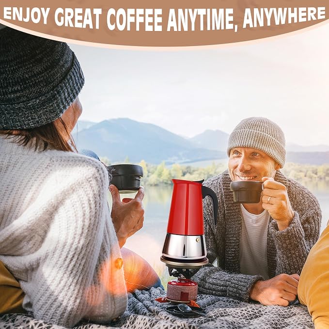 9 Cup Stainless Steel Moka Pot, 450ml Stovetop Espresso Maker, Red | 304 Stainless Steel Mocha Pot, Induction Compatible, Greca de Cafe, Cuban and Italian Coffee Maker