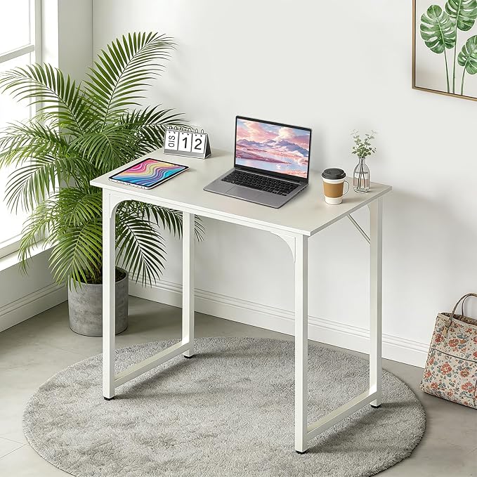 BestOffice Computer Desk,Home Office Desk, Modern Simple Style for Home Office Study Writing (White, 32 Inch)