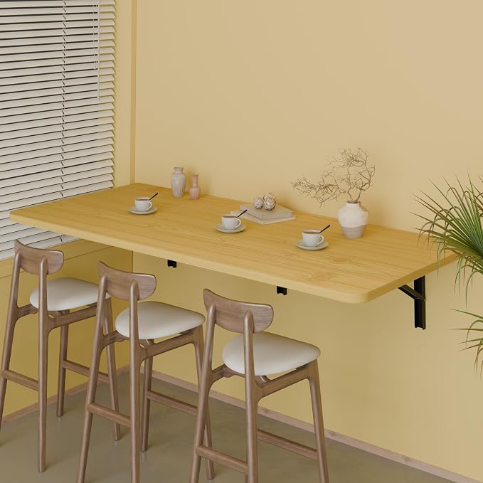 IAE 48x22in Floating Fold Desk,Wall-Mounted Folding Computer Table,Natural | Study Table with Shelf Brackets,Foldable Down Shelf with Engineered Wood,Fold Computer Desk for Small Apartment,Holds 508 lb