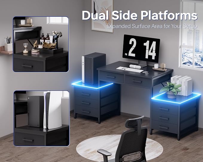 Pamray 63 Inch Office Desk with 8 Drawers and Printer Shelves for Computer | Space-saving, Ample Storage, Large Workspace, Easy Assembly, Sturdy, Suitable for Home Office Study Gaming, Bedroom and Dorms