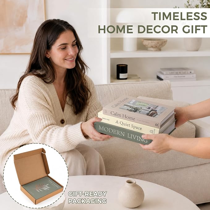 Decorative Books for Home Decor, Set of 3 Stackable Fake Books for Coffee Table Bookshelf Decor, Modern Aesthetic Decorative Book for Home Living Room Bedroom Office Decoration, Sage Green