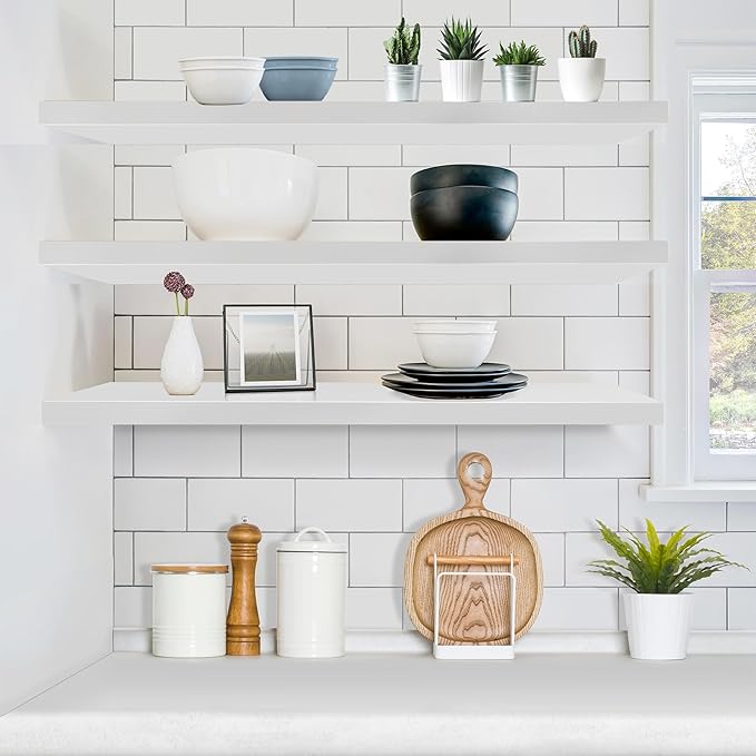 Sorbus Floating Shelves for Wall - 48 Inch Long Bathroom Shelves, Wall Decor for Bedroom, Kitchen, Living Room & Book Storage - Mounted Floating Shelf with Invisible Brackets (White, 2 Pack)
