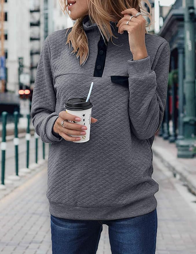 BTFBM Women Fashion Quilted Pattern Lightweight Zipper Long Sleeve Plain Casual Ladies Sweatshirts Pullovers Shirts Tops