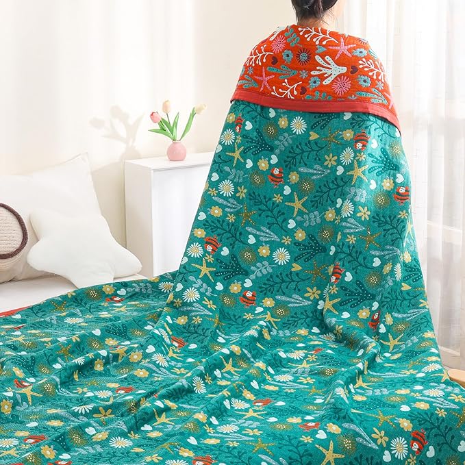 Boho Throw Blanket 90''x98'',100% Cotton Blankets for Couch Bed,Cotton Quilt Travel Muslin Blankets Farmhouse Home Decor Soft Lightweight Picnic Blanket