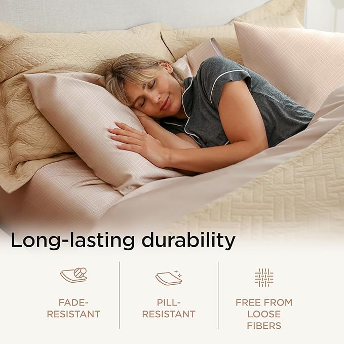Threadmill Twin Sheets for Twin Mattress | 800 Thread Count Jacquard Celine Light Beige Sheets | 100% Cotton 3 Piece Bed Sheets | Extra Long Staple Cotton | Cotton Sheet with Elasticized Deep Pocket