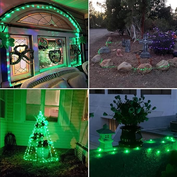 RUICHEN 20 Ft 120 LED USB Fairy String Lights with On/Off Switch, Waterproof Copper Wire Lights for Bedroom Wall Ceiling Wreath Christmas Halloween St. Patrick's Day, Green, 2 Pack