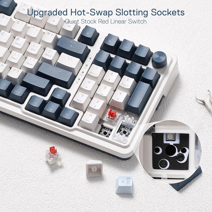 Redragon K686 PRO Wireless RGB Gasket Gaming Mechanical Keyboard, Easy Knob | Multi-Function Control Wheel, 0-Delay Tri-Mode, Cushioned 5-Layer Noise Dampening for Creamy Thocky Sound, Practical 98 Keys