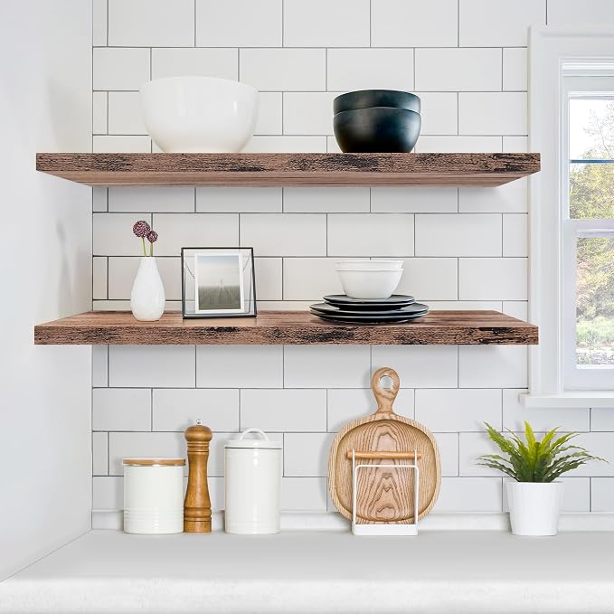 Sorbus Floating Shelves for Wall - 35 Inch Long Bathroom Shelves, Wall Decor for Bedroom, Kitchen, Living Room & Book Storage - Mounted Floating Shelf with Invisible Brackets (Mahogany, 2 Pack)