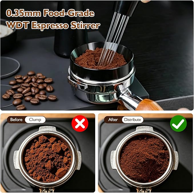 54mm Espresso Accessories Kit, 7Pcs Coffee Tamper Set with Wooden Tamping Station, Tamper, WDT Tool, Distributor, Puck Screen and Dosing Funnel, Espresso Tool Kit Fits 54mm Espresso Portafilter