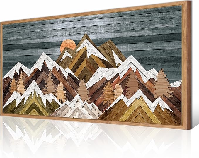 BINCUE Boho Mountain Wall Art Framed Mountain Landscape Canvas Artwork for Living Room Bedroom Bathroom Office 20x40 Inch