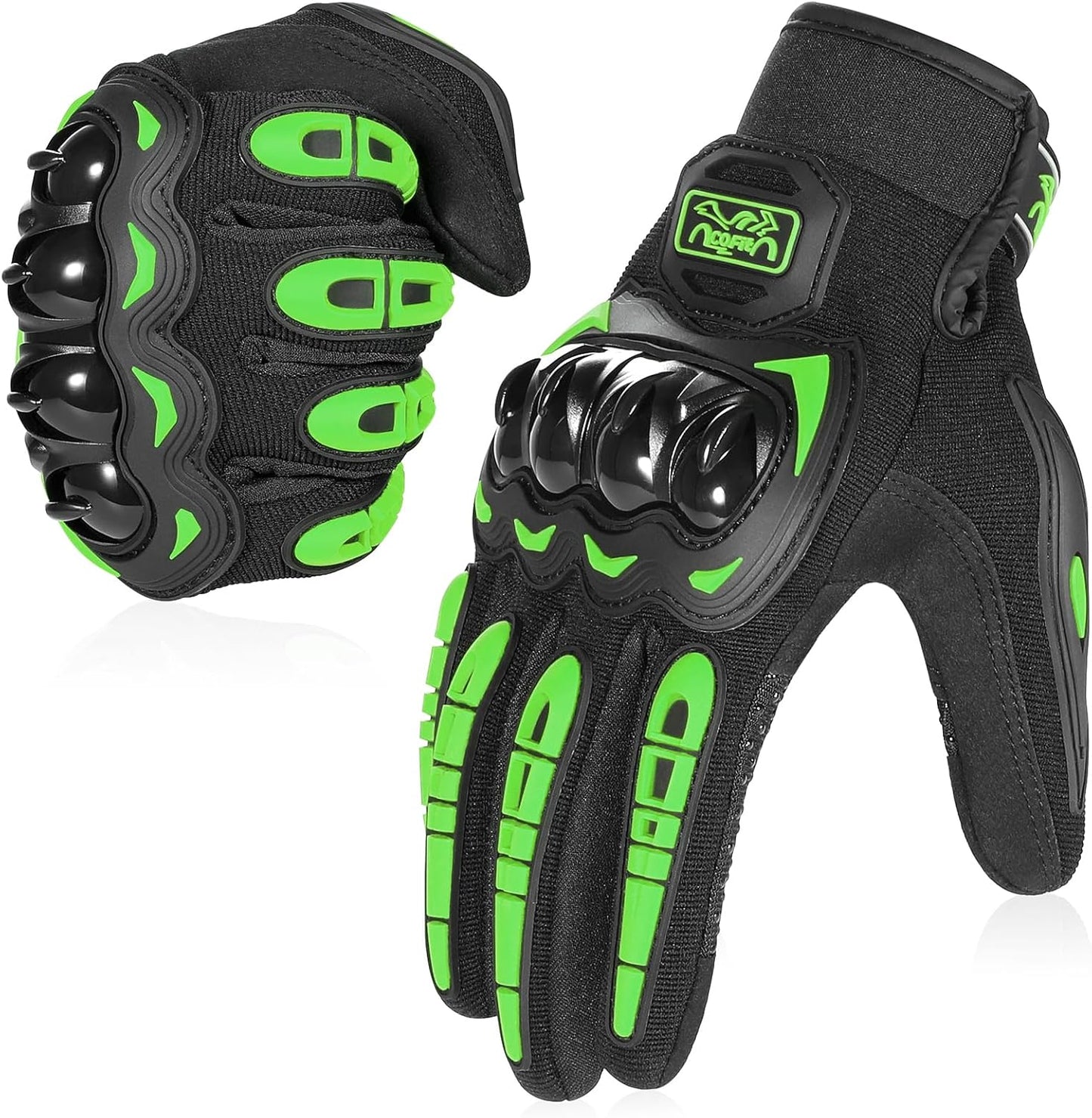 COFIT Motorcycle Gloves Breathable, Touchscreen Motorbike Gloves Anti-Slip with Good Grip Hard Knuckles Protection for Men Women Motocross, BMX ATV MTB Cycling, Road Racing - Green XXL
