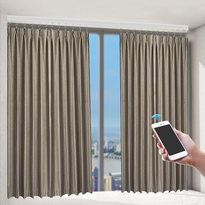 Smart Curtains System, Electric Celling Curtain Tracks with Remote Control, Motorized Curtain Track Compatible with Alexa, Google Home, Smartphone App, Smart Home