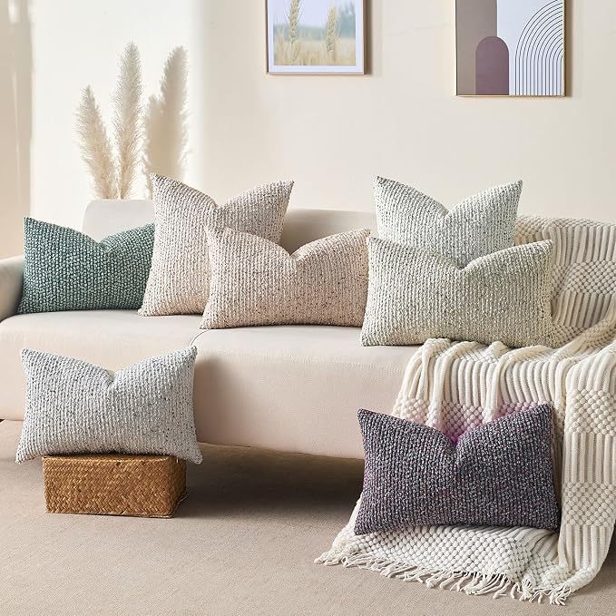Allorry Soft Wool Decorative Throw Pillow Covers 22x22 Cream Gray SY011B22 | Cozy Soft Touch,Neutral Textured Boho Cushion Covers for Modern Farmhouse Sofa Bedroom Living Room Decor