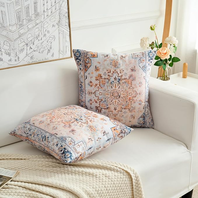 Boho Throw Pillow Covers 26x26 inch Set of 2,Boho Vintage Carpet Pattern Antique Ethnic Decor Double Sided Pattern Cushion Cover Soft Pillow Case Living Sofa Room Bed Square Pillow Cover