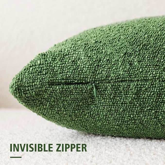 Foindtower Pack of 2 Textured Boucle Throw Pillow Covers Accent Solid Decorative Lumbar Pillow Cases Cozy Couch Cushion Case for Chair Sofa Bedroom Living Room Home Decor 12x20 Inch Forest Green