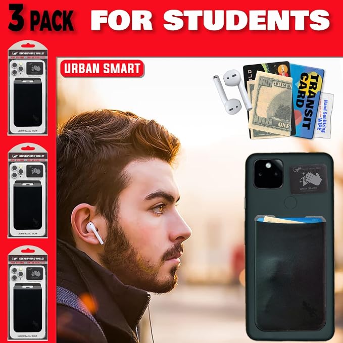 Phone Wallet - Adhesive Card Holder - Cell Phone Pouch - Stick on Lycra Pocket by Gecko - Carry Credit Cards and Cash