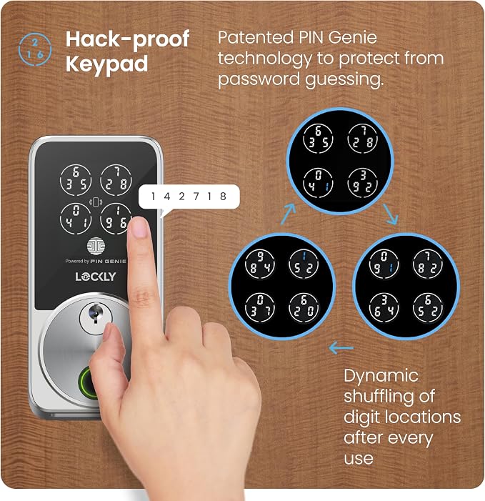 Lockly Secure Pro Smart Door Lock,Fingerprint Keyless Entry Door Lock,Apple Home Key Compatible,Auto Lock, App Remote Control,IP65 Waterproof,Easy Installation