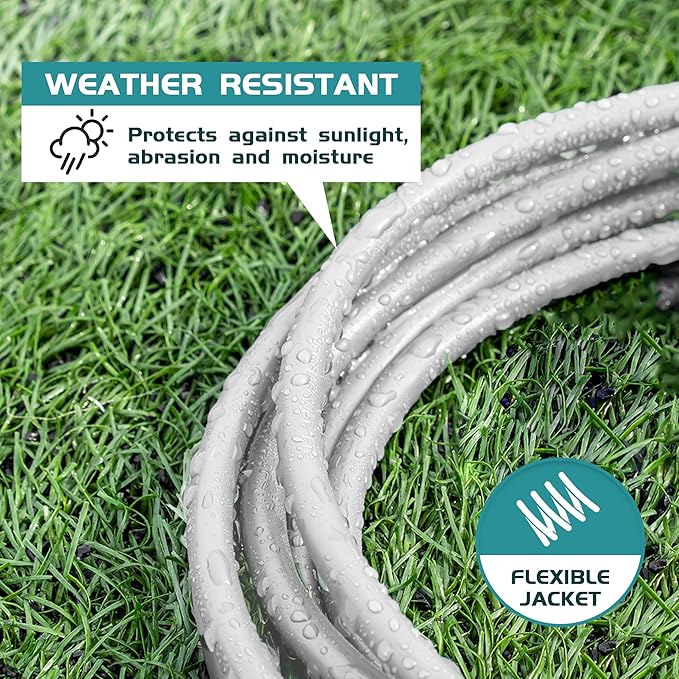 Indoor Outdoor Extension Cord Weatherproof, UL Listed, 16 Gauge 30FT White 3 Prong Heavy Duty, 16/3 SJTW 13A Power Cord for Outdoor Lights, Appliances, Lawn
