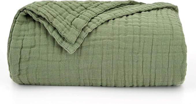Love's cabin 100% Cotton Muslin Blanket, 6 Layer Lightweight Breathable Gauze Twin Size Blanket 60 x 80 Inches, Soft Summer Blanket for Bed or Couch, Sage Green