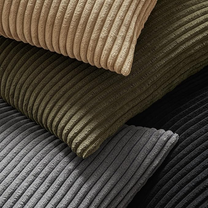 MIULEE Decorative Corduroy Throw Pillow Covers Set of 2 18x18 Olive Green | Soft Striped Textured Cushion Cases, Boho Natural Greenery Pillowcases for Home Decor, for Couch Chair Sofa Bed Living Room