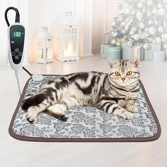 Cat Heating Pad 18x18 in with Smart Thermostat Switch and Power Line Protection Tube,Obtained MET and UL Dual Certification,Waterproof Pet Heating Pad for Cats-Rose