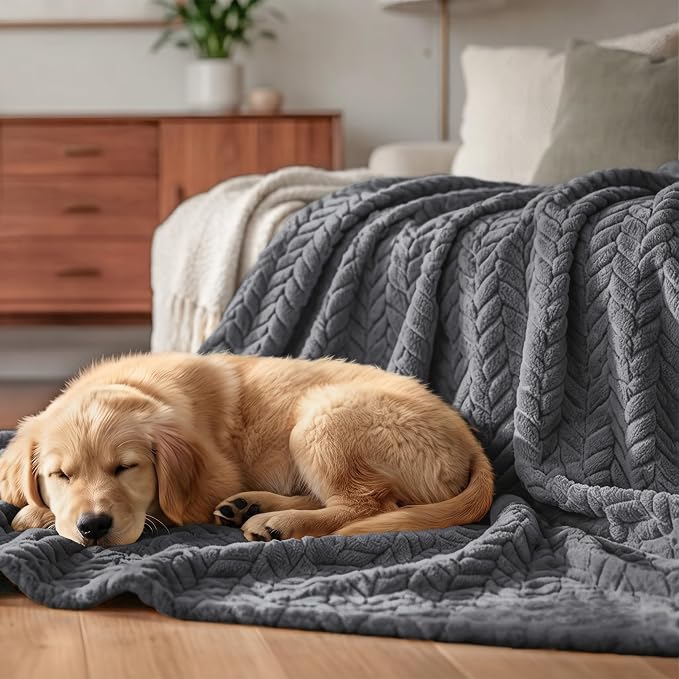 Exclusivo Mezcla Dark Grey Fleece Throw Blanket for Couch and Bed, 50x70 Inches Soft Cozy 3D Decorative Jacquard Flannel Blankets, Lightweight Fuzzy Plush Warm Throws for All Seasons | Oversized Soft Cozy Fluffy Blankets for Summer, Decorative Plush Fl...