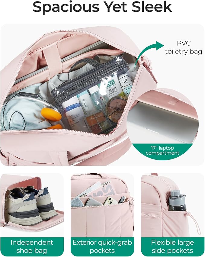 BAGSMART Duffle Bag for Travel, Gym Bag for Women, Weekender Carry on Bag | PVC Wet Pocket, Airline Approved Personal Carry-on Size, Fits Under-seat, One Bag for Gym, Travel, Hospital, Overnight