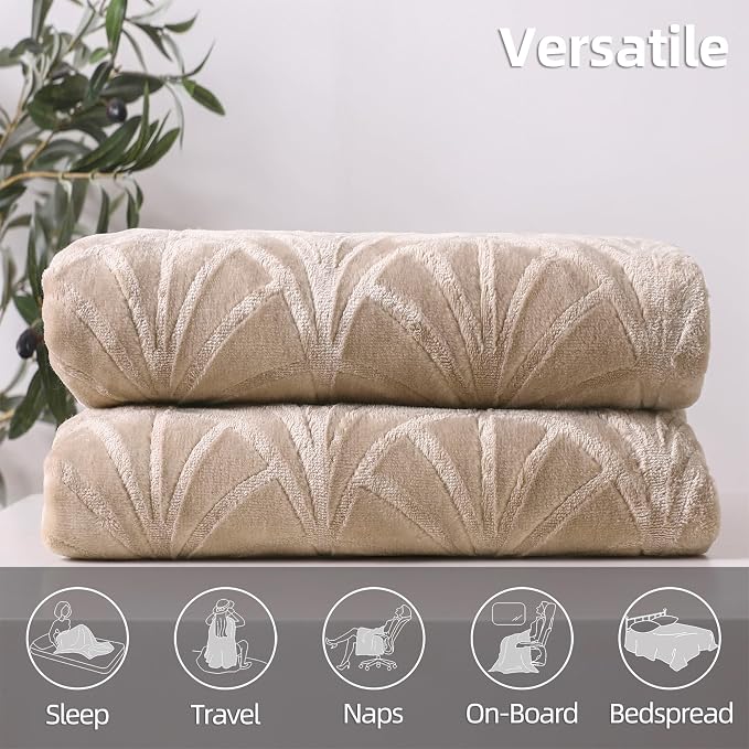Whale Flotilla Soft Flannel Fleece Throw Blanket for Couch, Champagne | Cozy Lightweight Breathable Velvet Sofa Throws, Plush Fluffy Vintage Pattern Decorative Blanket for Bed, All Season, 50"x60"