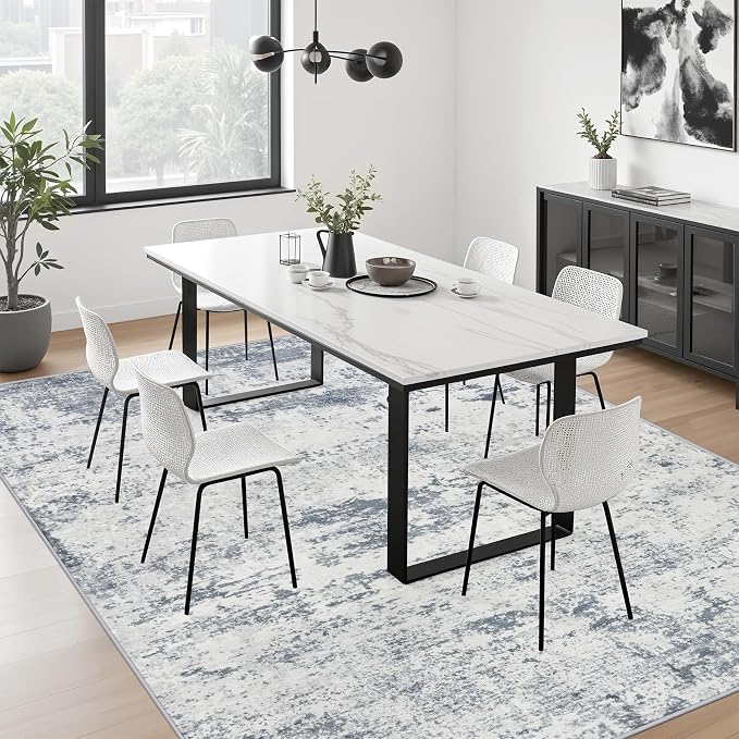4x6 Area Rug Living Room Rug: Washable Modern Abstract Soft Thin Rug Indoor Floor No Slip Carpet for Bedroom Dining Room Farmhouse Nursery Home Office - Blue Grey