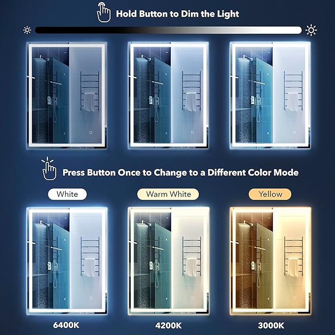 JONATHAN Y MIR100A-2028 Pax 20 in. W x 28 in. H Small Rectangular Frameless Antifog Front/Back-Lit Wall Bathroom Vanity Mirror with Smart Touch