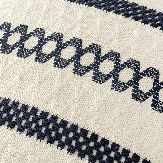 MIULEE Set of 2 Navy Blue Boho Decorative Lumbar Pillow Covers 12x20 Inch | Farmhouse Couch Throw Pillows, Modern Coastal, Cotton Cushion Covers, Macrame Woven Home Decor for Bed Sofa Chair